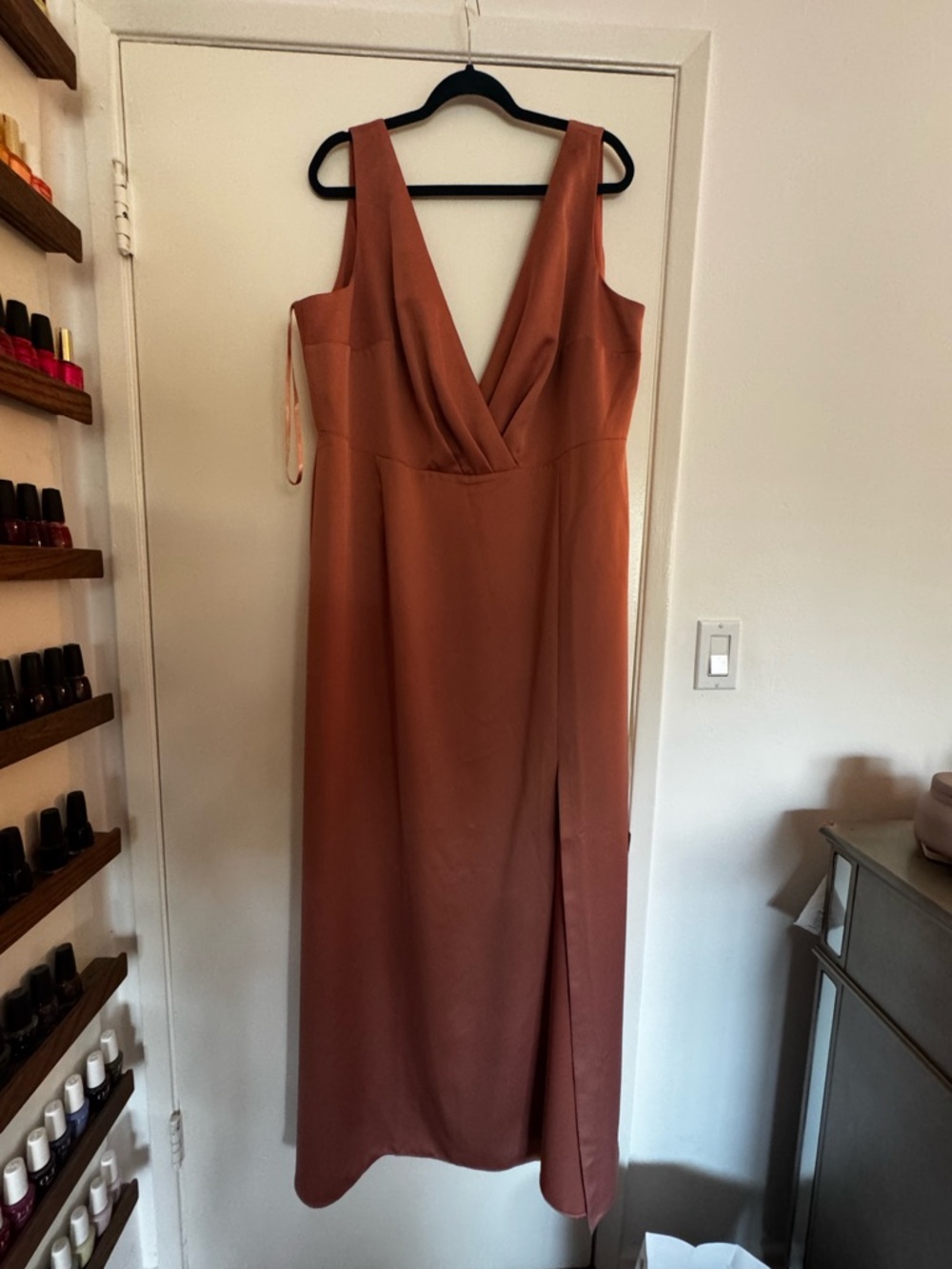 BHLDN Rust Sleeveless Wrap V-Neck Gown